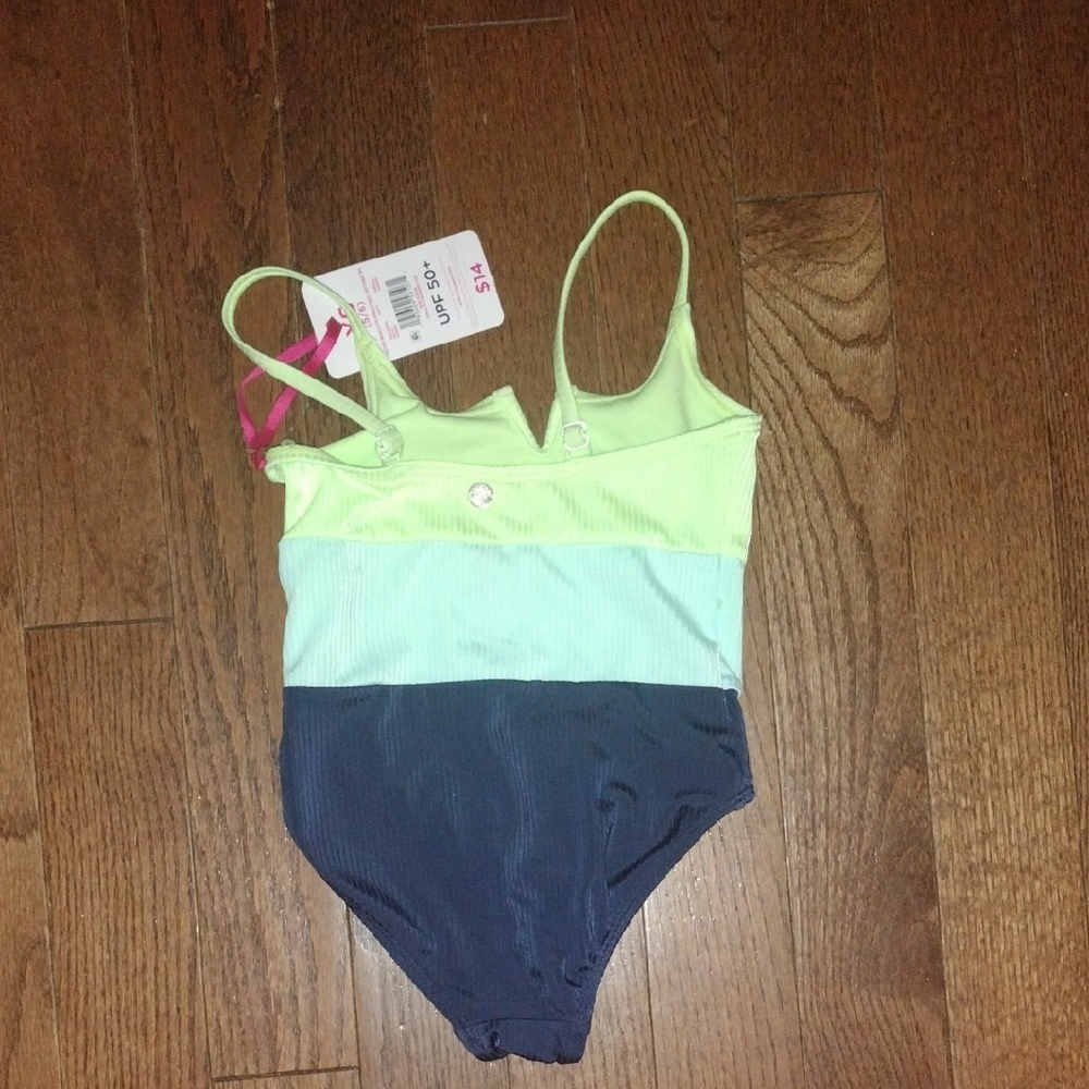 NWT Justice Lime and Navy Swimsuit - Picture 2 of 5